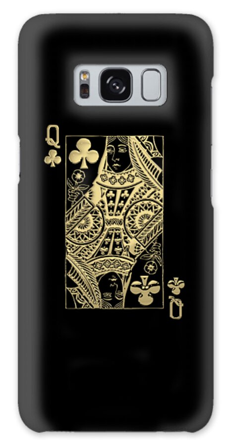 'gamble' Collection By Serge Averbukh Galaxy Case featuring the digital art Queen of Clubs in Gold on Black  by Serge Averbukh