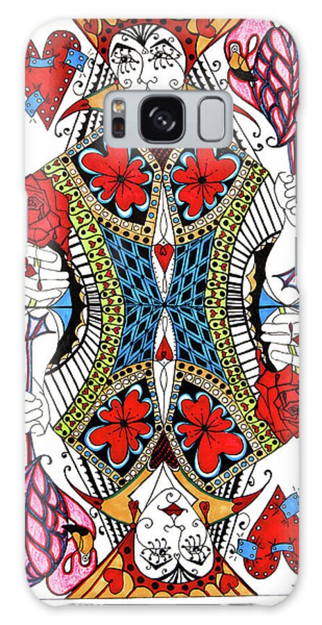 Queen Of Hearts Galaxy Case featuring the drawing Queen Of Hearts Face Card by Jani Freimann