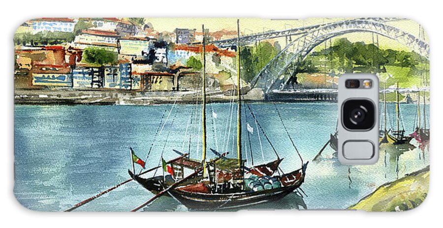 Portugal Galaxy Case featuring the painting Rabelo Boats in Porto by Dora Hathazi Mendes