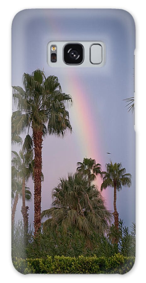 Rainbow Galaxy Case featuring the photograph Desert Rainbow at Dusk over Palm Trees by Bonnie Colgan