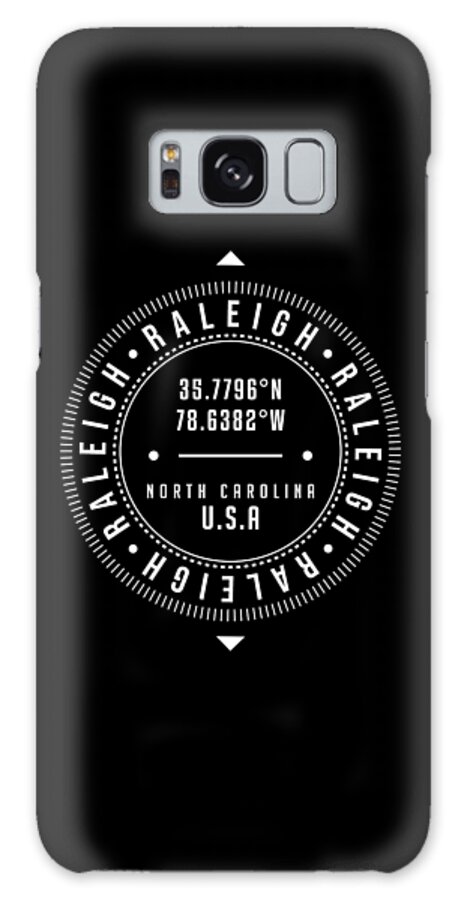 Raleigh Galaxy Case featuring the digital art Raleigh, North Carolina, USA - 2 - City Coordinates Typography Print - Classic, Minimal by Studio Grafiikka