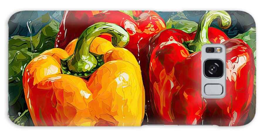 Bell Peppers Galaxy Case featuring the digital art Red and Yellow Bell Peppers Art by Lourry Legarde