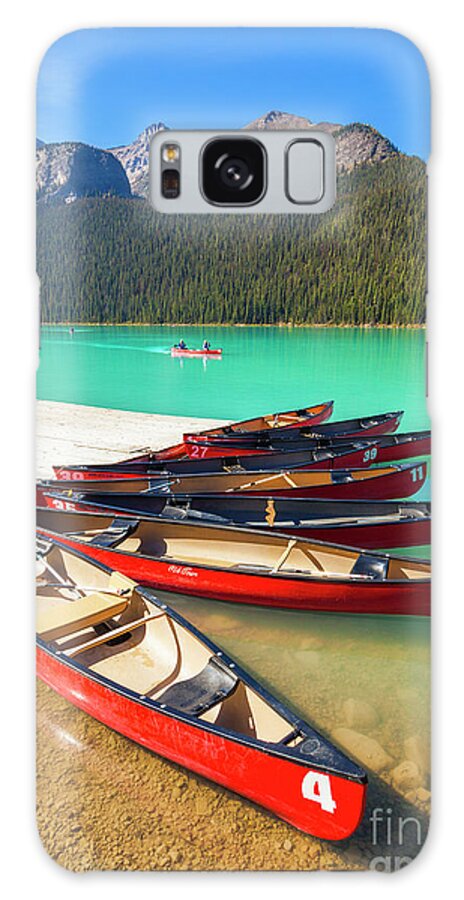 Red Canoes Galaxy Case featuring the photograph Red Canoes on Lake Louise, Banff national Park, Alberta, Canada by Neale And Judith Clark