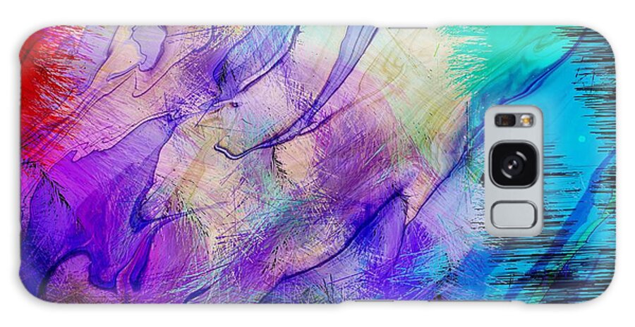 Abstract Red Faced Creature Hatching Fuzzy Yellow White Blue Purple Aqua Green Pink Software Ipad-air Black Background Galaxy Case featuring the digital art Red Faced Creature Hatching by Kathleen Boyles