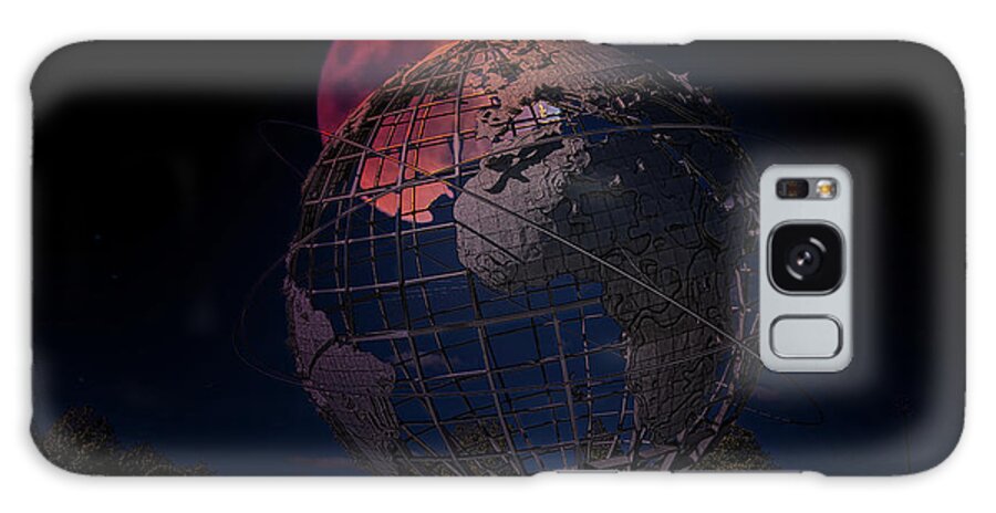 Unisphere Galaxy Case featuring the photograph Red Moon Glow over Unisphere Queens NY Night Moods by Chuck Kuhn