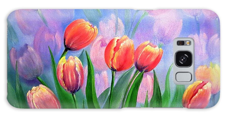 Wall Art Home Decor Flower Tulips Red Tulips Gift For Her Home Decoration Gallery Art Galaxy Case featuring the painting Red Tulips by Tanya Harr