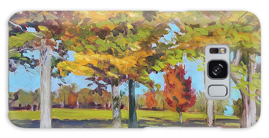 Impressionistic Colorful Fall Foliage Landscape Of Red Wing Memorial Park In Red Wing Mn. Galaxy Case featuring the painting Red Wing Memorial Park by Barbara Oertli