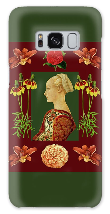 Portrait Galaxy Case featuring the mixed media Renaissance Lady with Flowers by Lorena Cassady