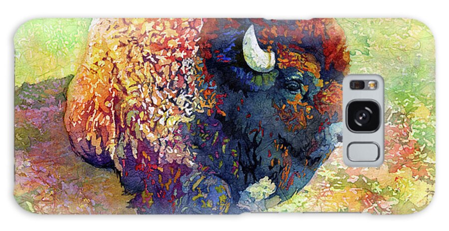 Bison Galaxy Case featuring the painting Resting Bison-pastel colors by Hailey E Herrera