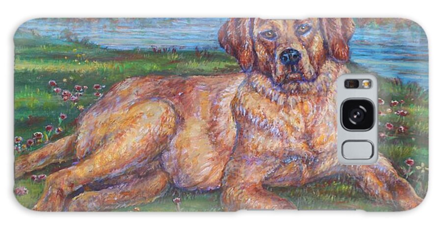 Dog Galaxy Case featuring the painting Retriever Dog At The River by Veronica Cassell vaz