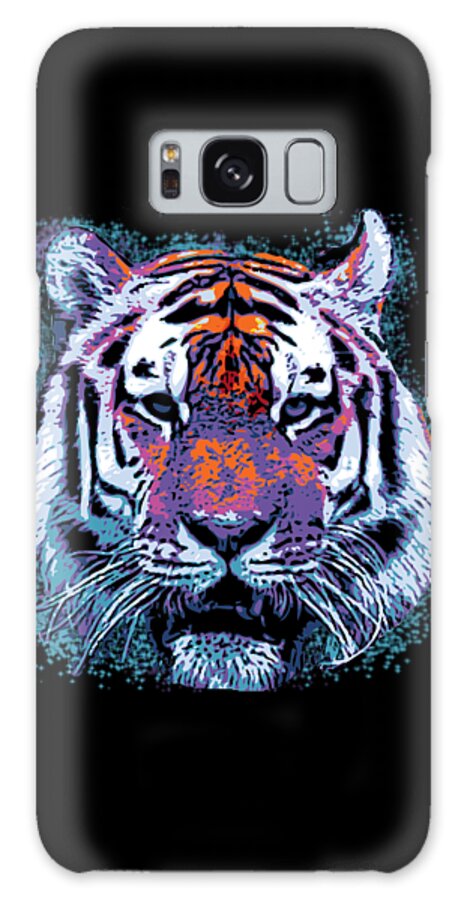 Funny Galaxy Case featuring the digital art Retro 80s Tiger Face Splatter Paint by Flippin Sweet Gear