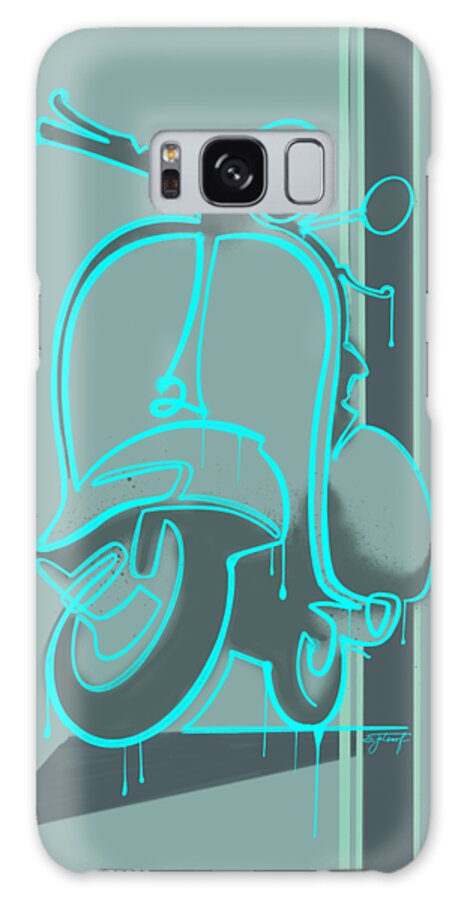 Scooter Galaxy Case featuring the painting Retro Graffiti Vespa Scooter by Sassan Filsoof