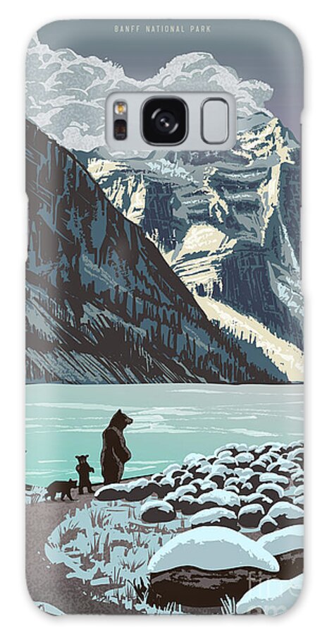 Travel Poster Galaxy Case featuring the digital art Retro Lake Louise Poster Art by Sassan Filsoof