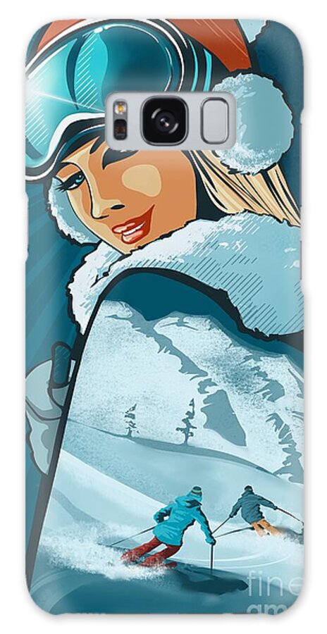 Ski Aesthetic Galaxy Case featuring the painting Retro Ski Chic by Sassan Filsoof