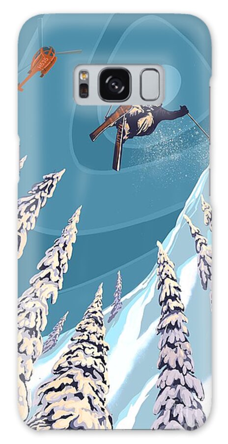 Retro Ski Art Galaxy Case featuring the painting Retro Ski Jumper Heli Ski by Sassan Filsoof
