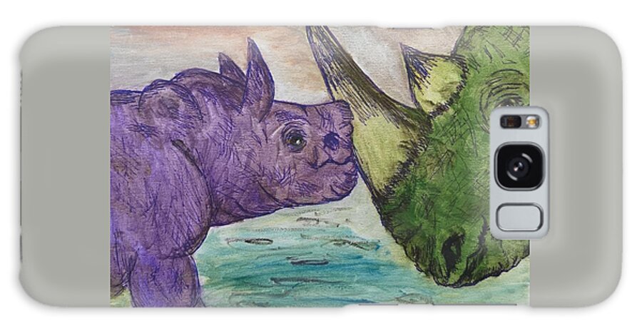 12 X 9 Galaxy Case featuring the painting Rhinos by Lisa Koyle