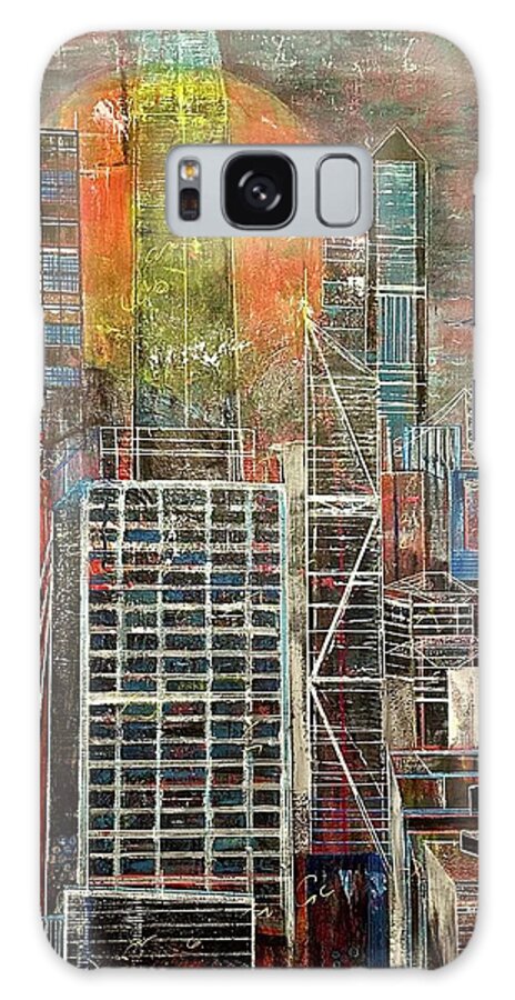 Abstract Cityscape Galaxy Case featuring the painting Rise and Shine by Raji Musinipally