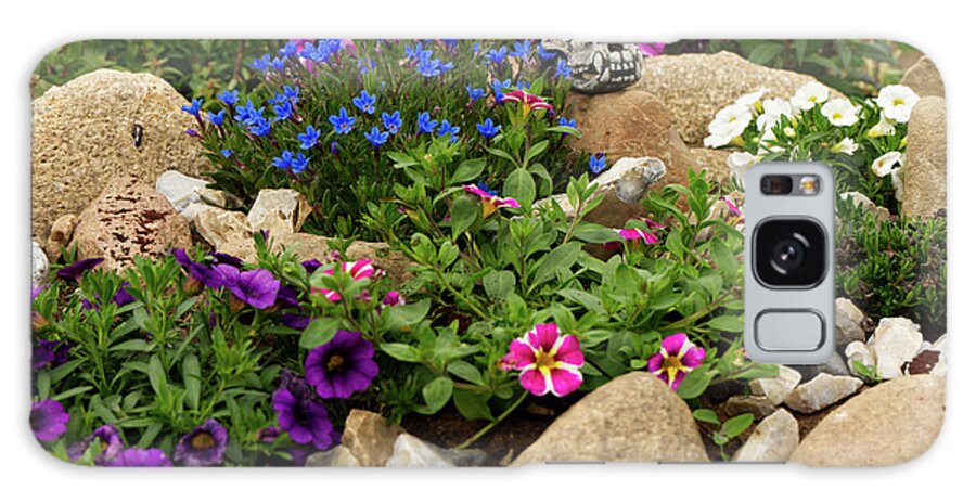 Rock Galaxy Case featuring the painting Rock garden with colorful flowers 2 by Patricia Piotrak