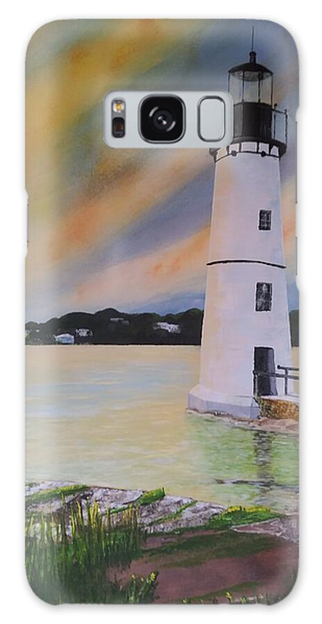 Lighthouse Galaxy Case featuring the painting Rock Island by Kevin Oneal
