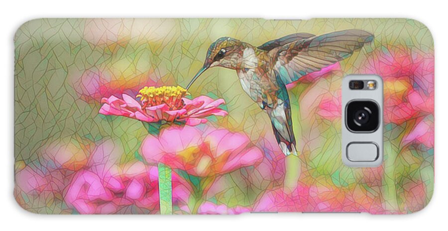 Hummingbird Galaxy Case featuring the photograph Ruby on Zinnias by Linda Shannon Morgan