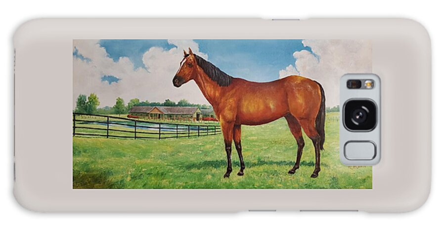 Kentucky Kentucky Derby Equestrian Horse Horseracing Derby Thoroughbred Racing Art Artwork Artist Oil Painting  Galaxy Case featuring the painting Run for the Roses by ML McCormick