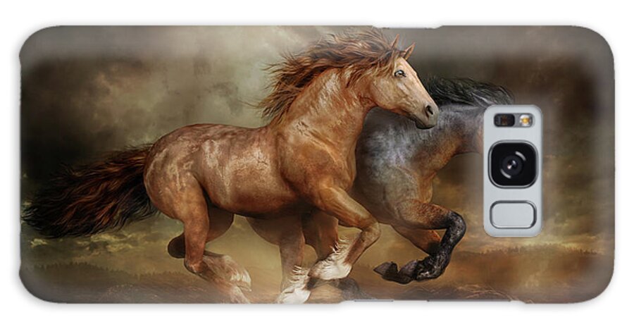 Running Horses Galaxy Case featuring the digital art Running Horses by Shanina Conway