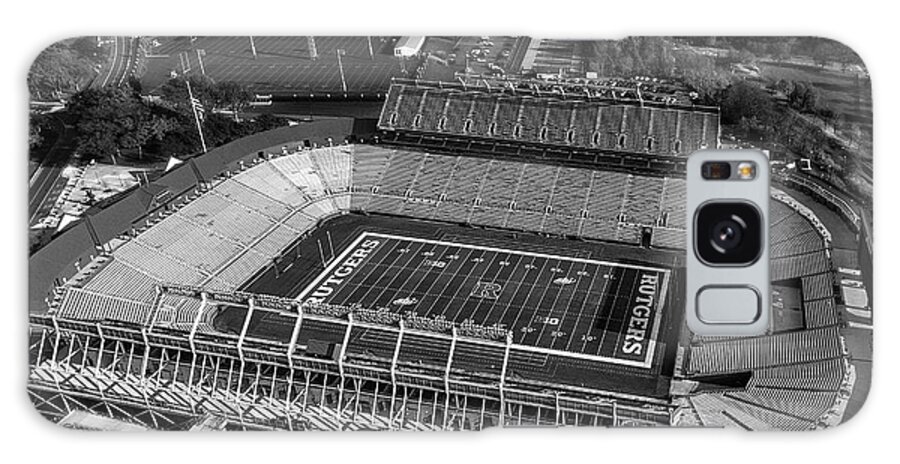 Rutgers Galaxy Case featuring the photograph Rutgers Football Stadium NJ BW by Susan Candelario