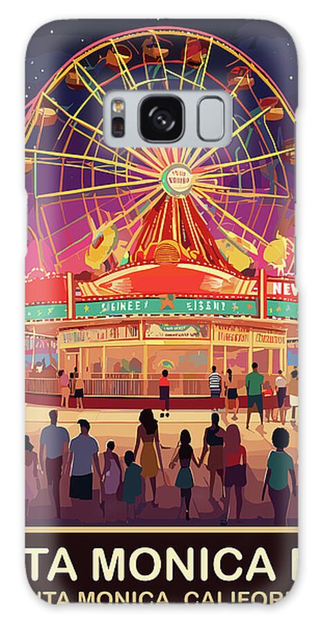 Ferris Wheel Galaxy Case featuring the digital art Santa Monica Pier, CA by Long Shot