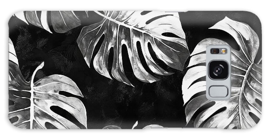 Seamless Galaxy Case featuring the painting Seamless Painted Monstera Jungle Leaves Black And White Artistic Acrylic Paint Texture Background Tileable Creative Grunge Monochrome Hand Drawn Fall Foliage Motif Wallpaper Surface Pattern Design by N Akkash