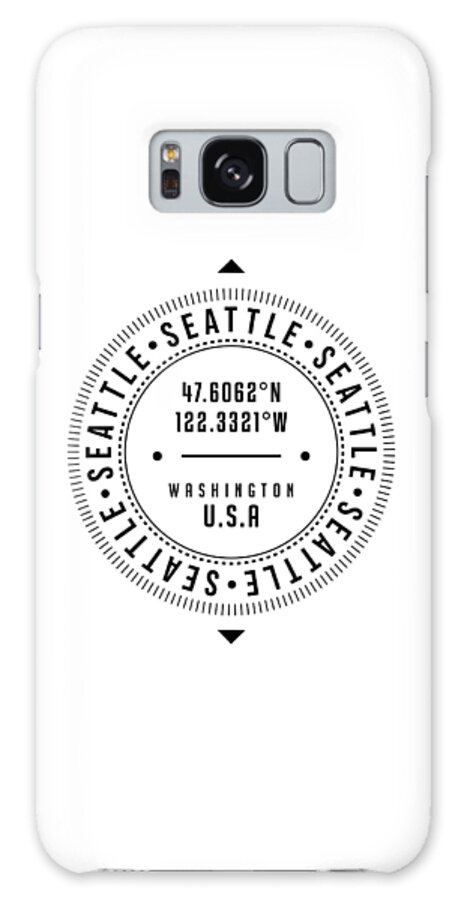 Seattle Galaxy Case featuring the digital art Seattle, Washington, USA - 1 - City Coordinates Typography Print - Classic, Minimal by Studio Grafiikka