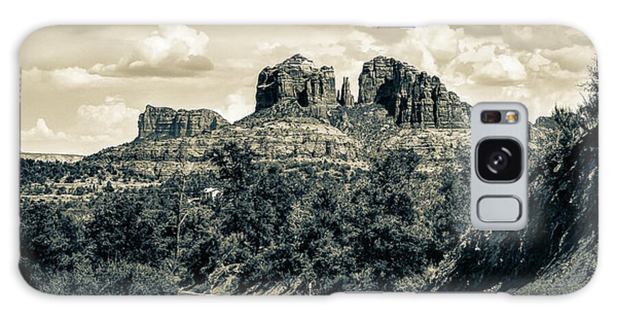 Sedona Cathedral Rock Galaxy Case featuring the photograph Sedona Arizona Road to Cathedral Rock - Sepia Monochrome Panorama by Gregory Ballos