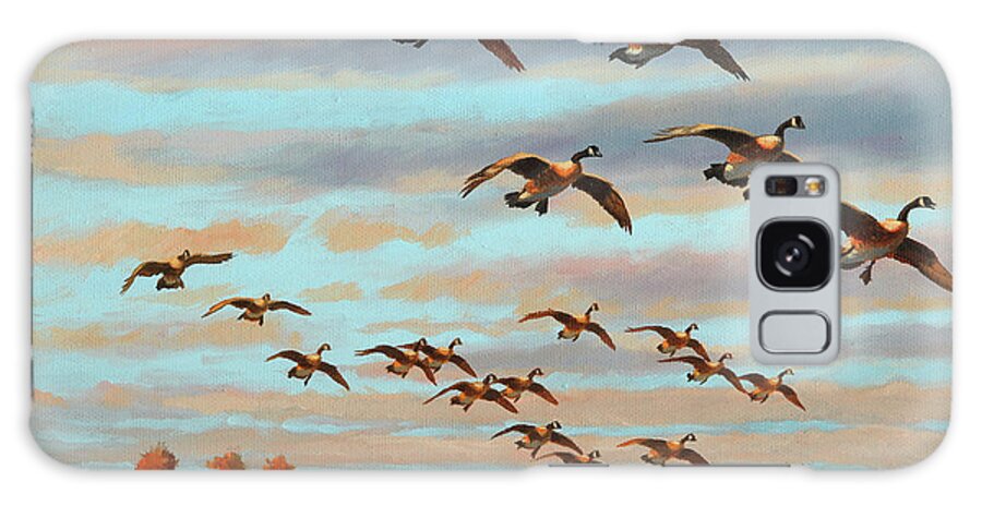 Geese Galaxy Case featuring the painting Settling In by Guy Crittenden