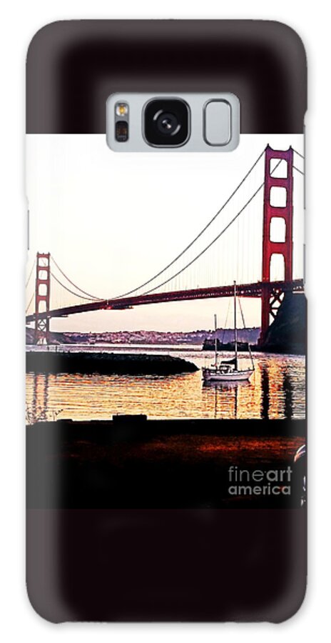 Golden Gate Bridge Galaxy Case featuring the painting SF Fog Meets October Sunset by Artist Linda Marie