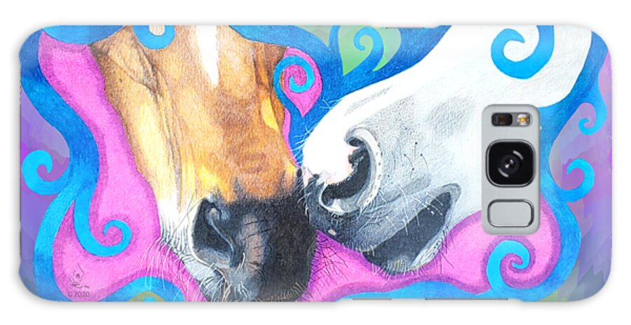 Horse Muzzles Galaxy Case featuring the drawing Sharing Breath with Quote by Equus Artisan