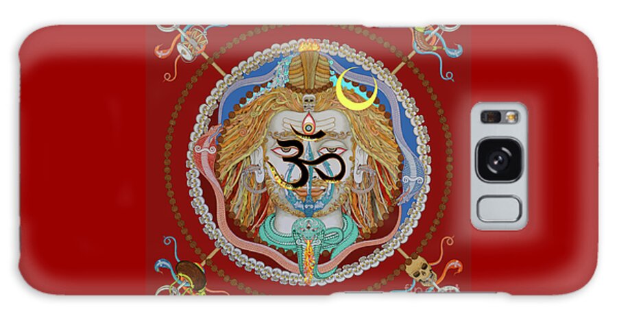 Om Galaxy Case featuring the mixed media Shiva OM munda mala red by Vrindavan Das