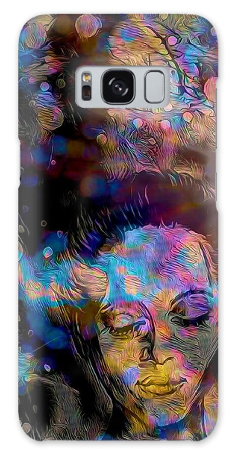 Fantasy Galaxy Case featuring the mixed media Shy Woman Illuminated With Fairy Lights by Joan Stratton