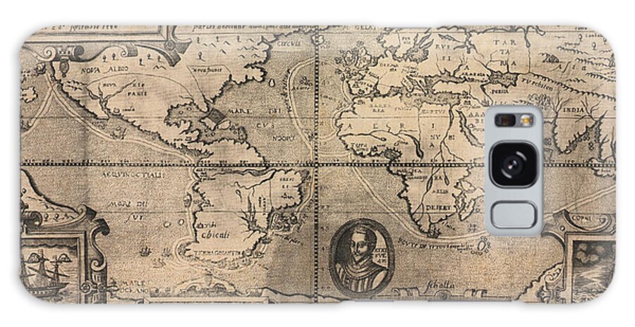 Atlas Galaxy Case featuring the drawing Sir Francis Drake World Map 1581 by Vintage Maps
