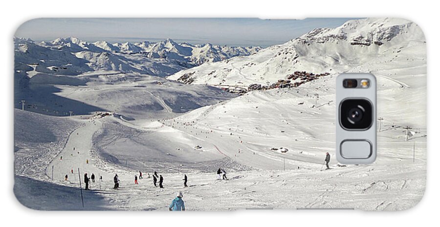 Ski Galaxy Case featuring the photograph Skiers on a ski slope in the Alps, France by Delphimages Photo Creations