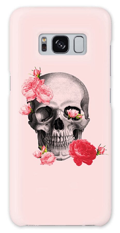 Skull Galaxy Case featuring the digital art Skull with pink roses framed art print by Madame Memento