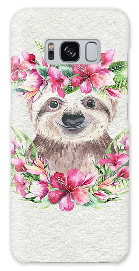 Sloth With Flowers Galaxy Case featuring the painting Sloth With Flowers by Nursery Art