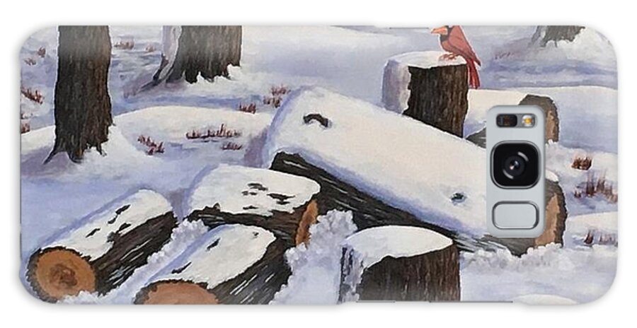  Galaxy Case featuring the painting Snow Covered Logs by Ray Nutaitis