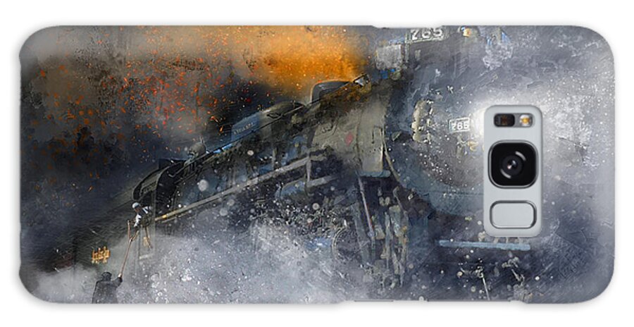 Steam Locomotive Galaxy Case featuring the painting Grabbing His Train Orders - Snow Fire and Steam by Glenn Galen
