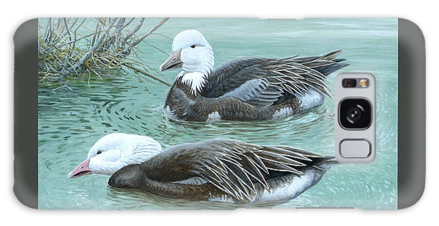 Snow Goose Galaxy Case featuring the painting Snow Geese, Blue Morph by Barry Kent MacKay