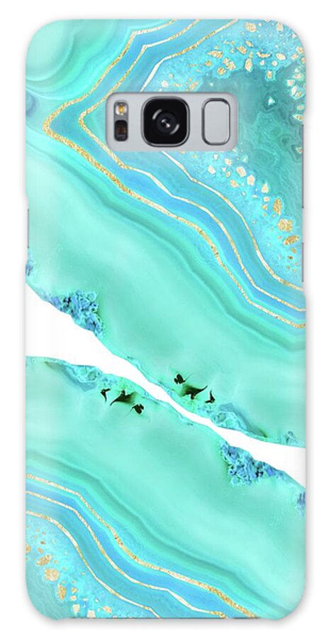 Color Galaxy Case featuring the mixed media Soft Aqua Marine Gold Agate Glam #1 #gem #decor #art by Anitas and Bellas Art