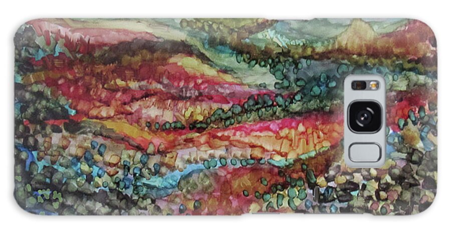 Colorful Landscape Galaxy Case featuring the mixed media Southwest River by Jean Batzell Fitzgerald