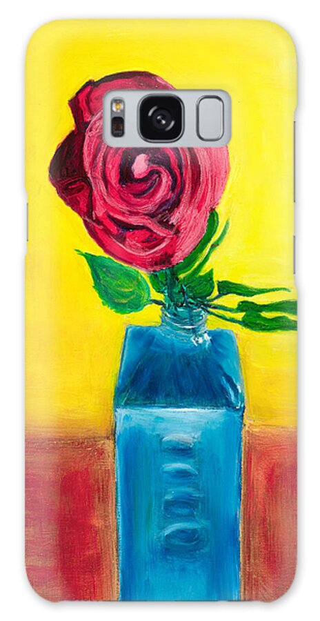 Rose Still Life Bold Colors Yellow Red Bronze Green Turquoise Galaxy Case featuring the painting Spiral Beauty by Santana Star