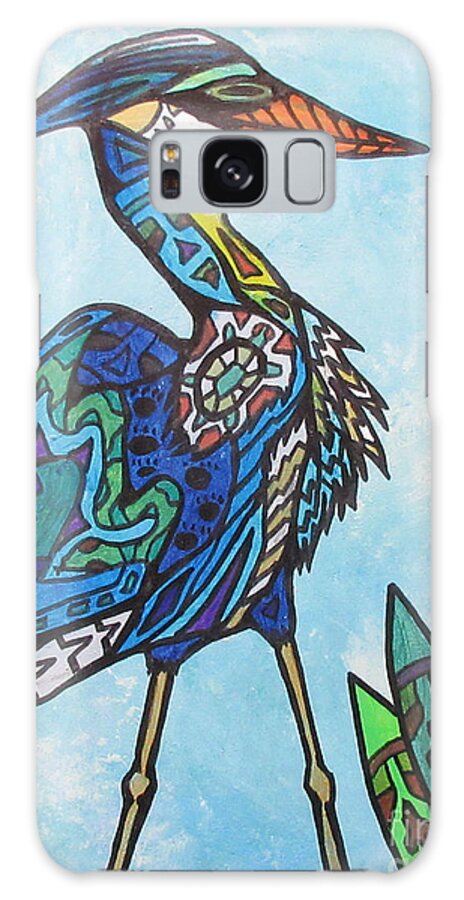 Bird Heron Blue Nature Wildlife Abstract Galaxy Case featuring the painting Spirit Heron by Bradley Boug