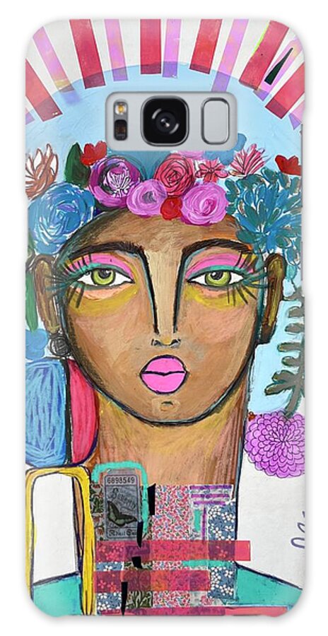 Abstract Face Art Galaxy Case featuring the mixed media Spiritual Woman Portrait by Rosalina Bojadschijew