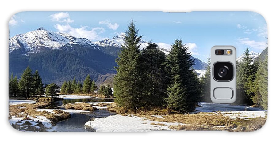 #alaska #ak #juneau #cruise #tours #vacation #peaceful #sealaska #southeastalaska #calm #mendenhallglacier #glacier #capitalcity #dredgelakes #forrest #stream #hike #hiking #snow #cold #clouds #spring #mtmcginnis #panorama #sprucewoodstudios Galaxy Case featuring the photograph Springtime Glacier Obscured by Charles Vice