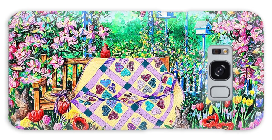 Garden Bench Galaxy Case featuring the painting Springtime Hearts and Flowers by Diane Phalen
